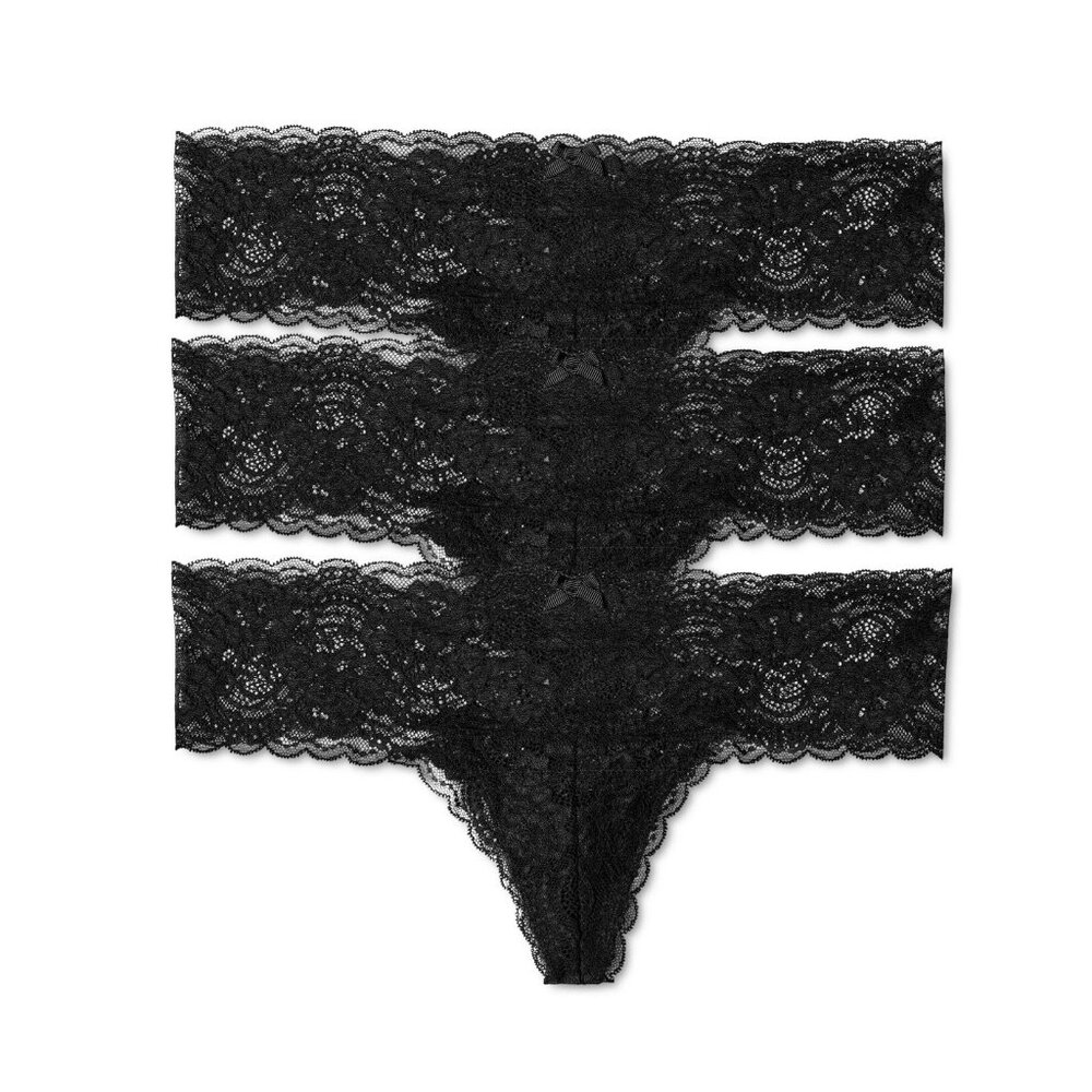 Skarlett Blue Women's 3-Pack Lace Thong Panty Underwear, Black, XS